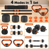 55 Lbs Adjustable Weight Dumbbell Set - Premium Home Gym Equipment with Dumbbell, Barbell, Kettlebell, Push-Up Modes, Orange